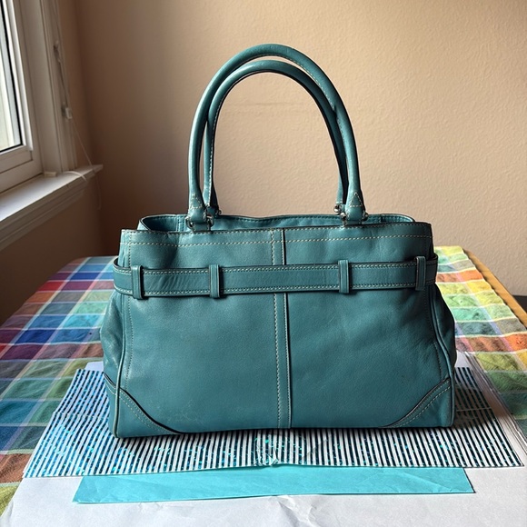 💐 COACH BLUE TEAL LEATHER HANDBAG  💐 - Picture 7 of 16